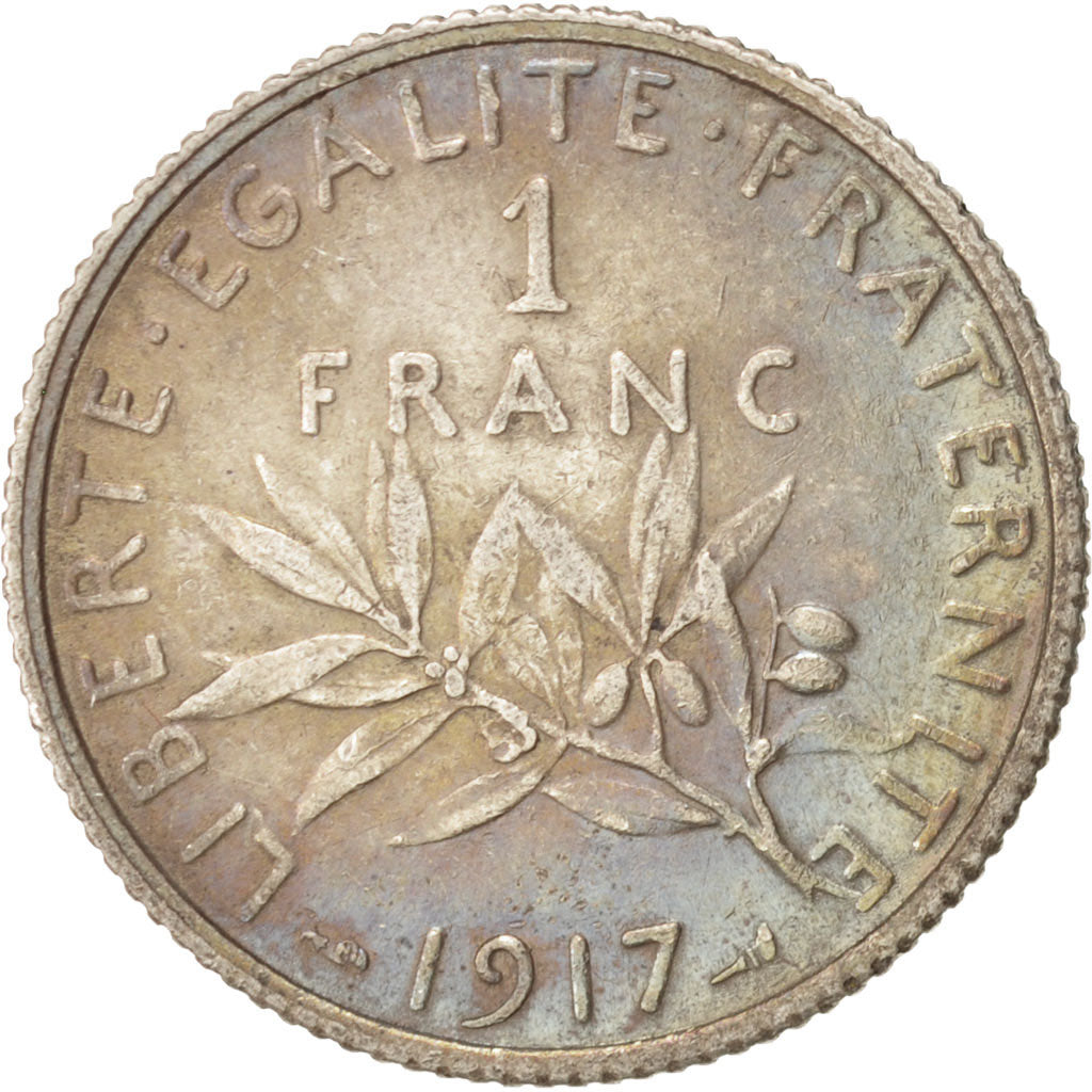Coin, France, Semeuse, Franc, 1917, Paris, AU(50-53), Silver, KM:844.1