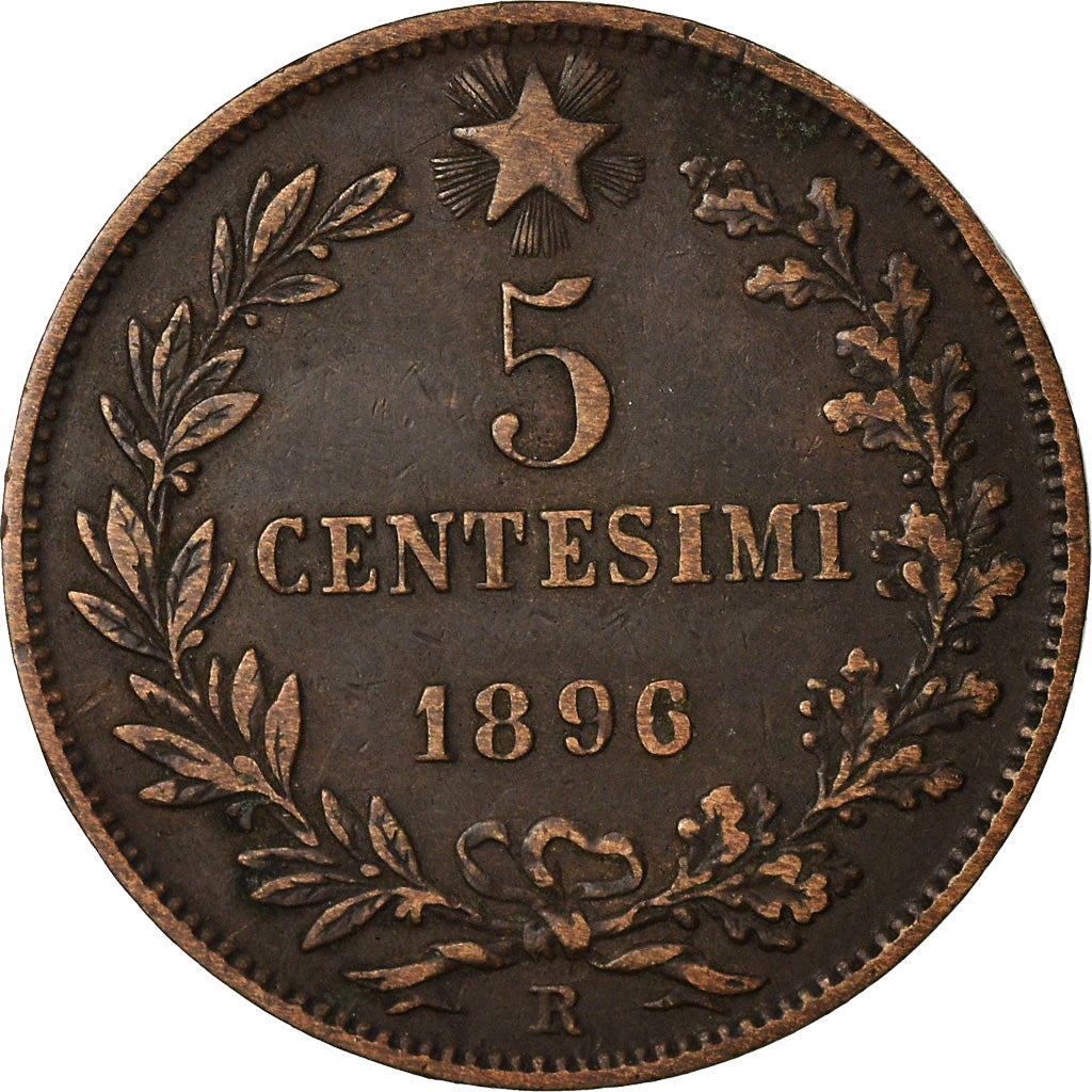 Coin, Italy, Umberto I, 5 Centesimi, 1896, Rome, EF(40-45), Copper, KM:31