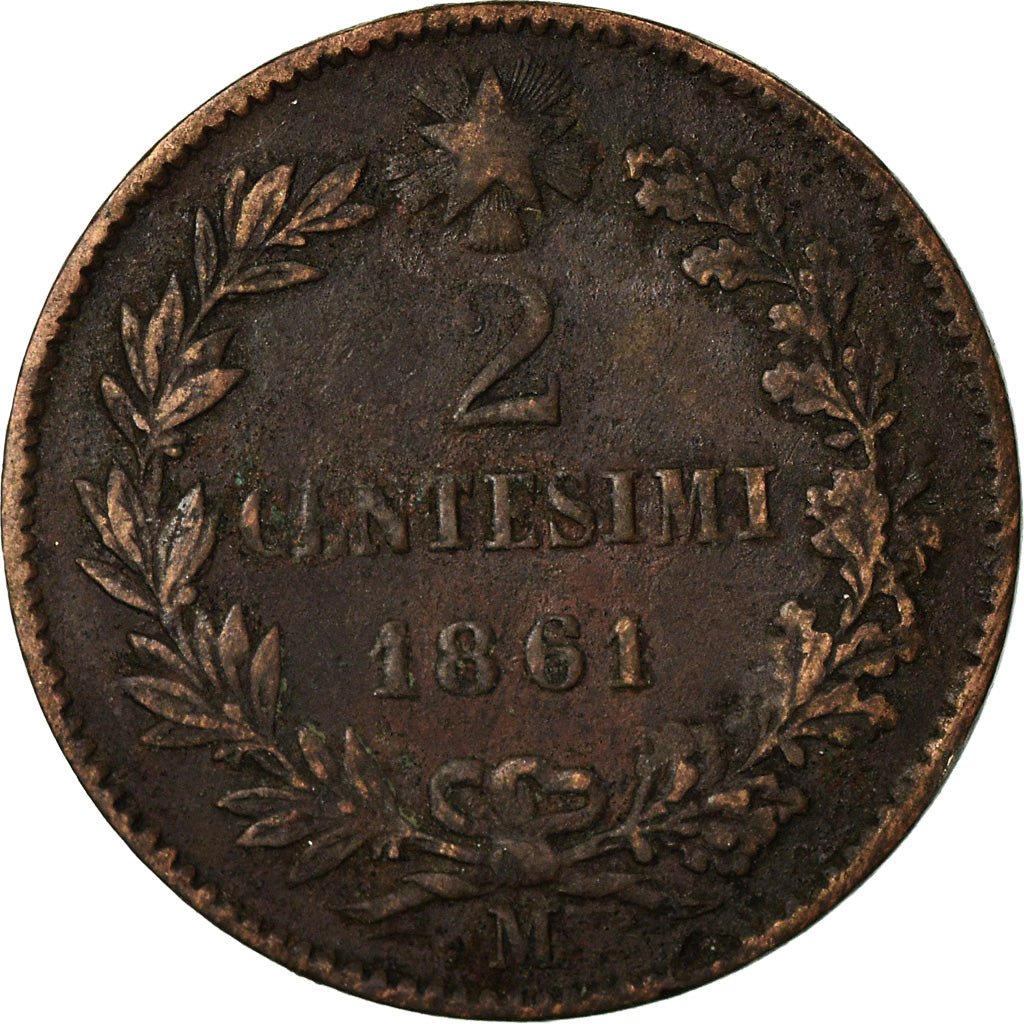Moneta, Włochy, Vittorio Emanuele II, 2 Centesimi, 1861, Milan, VF(30-35)