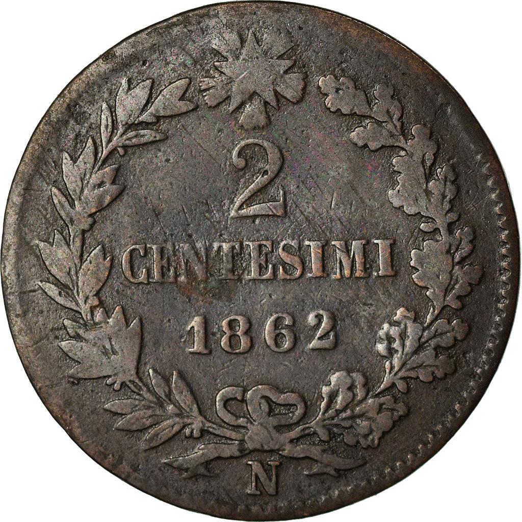 Coin, Italy, Vittorio Emanuele II, 2 Centesimi, 1862, Naples, VF(20-25), Copper