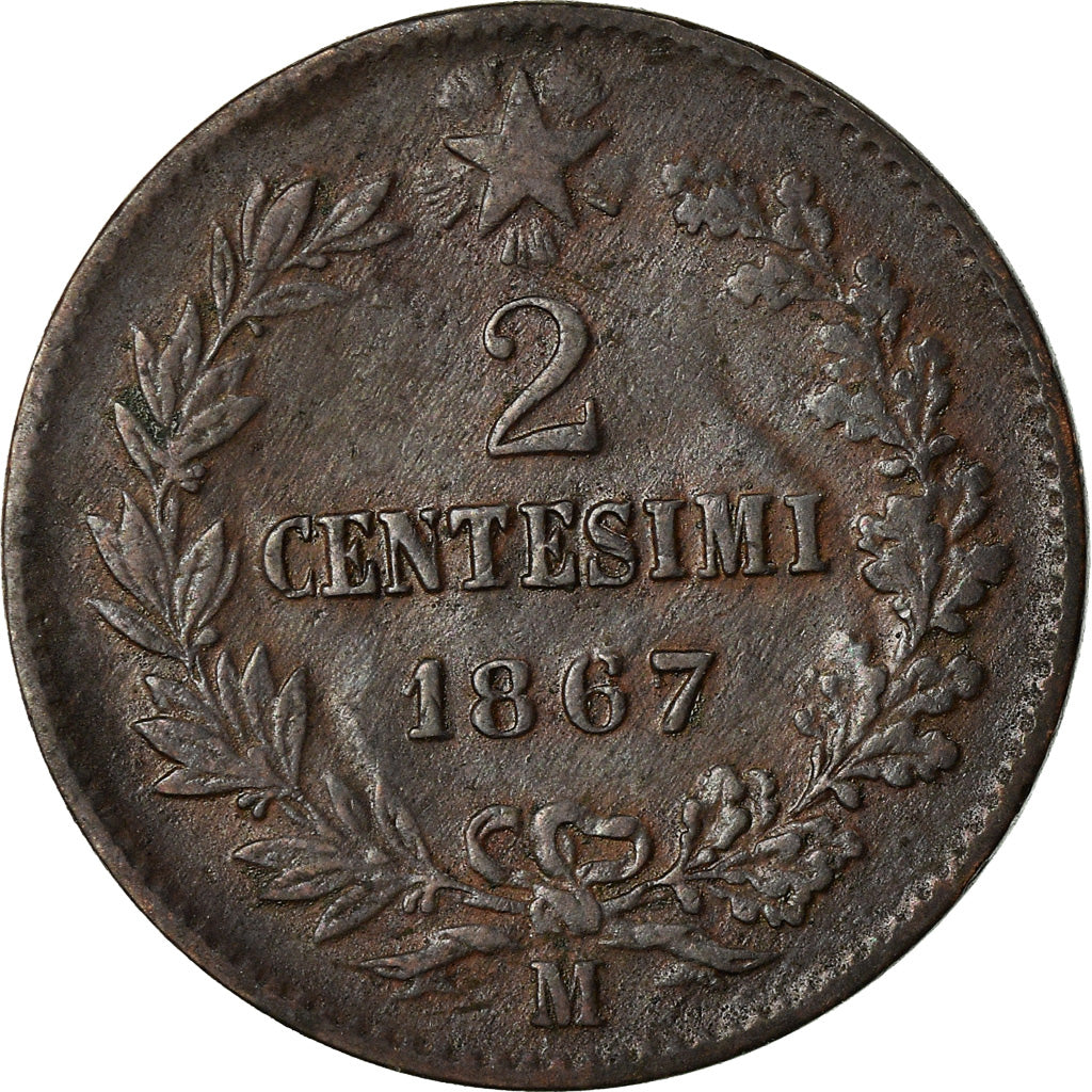 Moneta, Włochy, Vittorio Emanuele II, 2 Centesimi, 1867, Milan, VF(30-35)