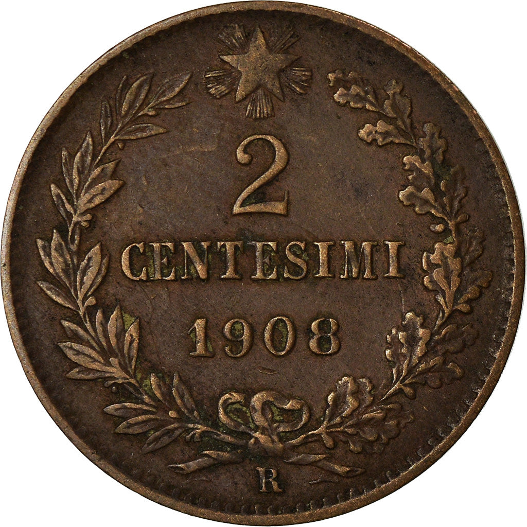 Coin, Italy, Vittorio Emanuele III, 2 Centesimi, 1908, Rome, VF(30-35), Bronze