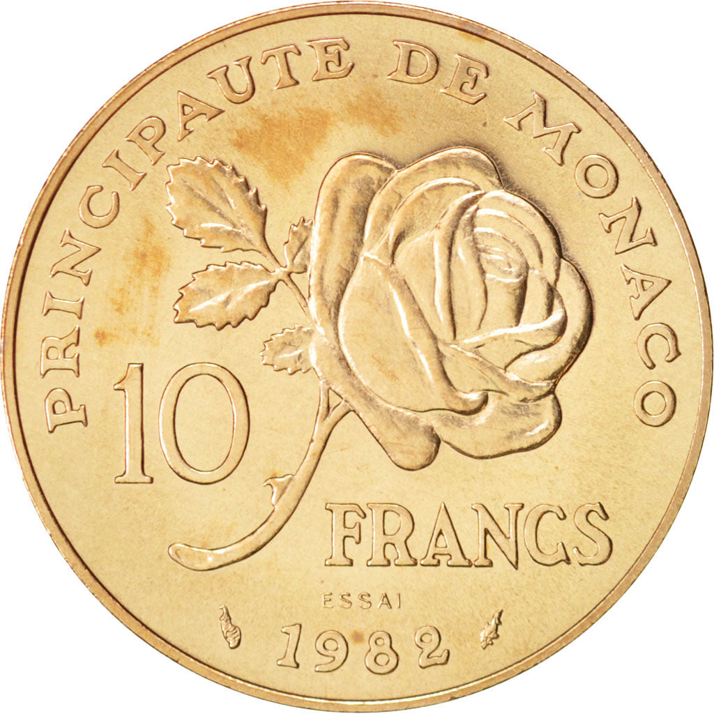 Coin, Monaco, 10 Francs, 1982, MS(65-70), Nickel-Aluminum-Bronze, KM:E72