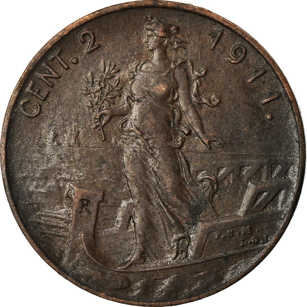 Coin, Italy, Vittorio Emanuele III, 2 Centesimi, 1911, Rome, EF(40-45), Bronze