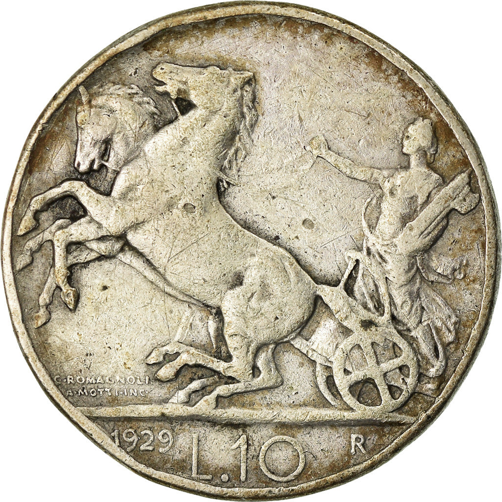 Coin, Italy, Vittorio Emanuele III, 10 Lire, 1929, Rome, VF(20-25), Silver