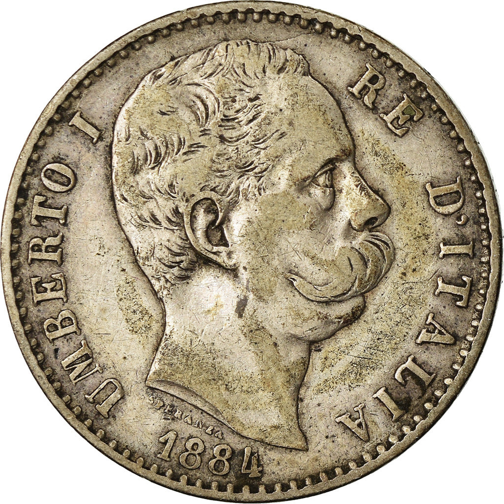 Coin, Italy, Umberto I, 2 Lire, 1884, Rome, VF(30-35), Silver, KM:23