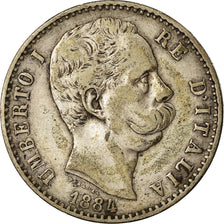 Coin, Italy, Umberto I, 2 Lire, 1884, Rome, VF(30-35), Silver, KM:23