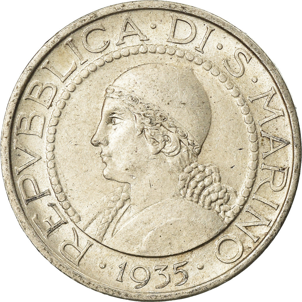 Coin, San Marino, 5 Lire, 1935, Rome, AU(55-58), Silver, KM:9