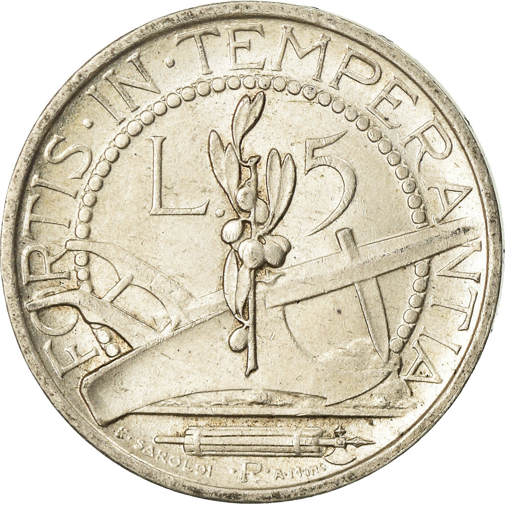 Coin, San Marino, 5 Lire, 1935, Rome, AU(55-58), Silver, KM:9