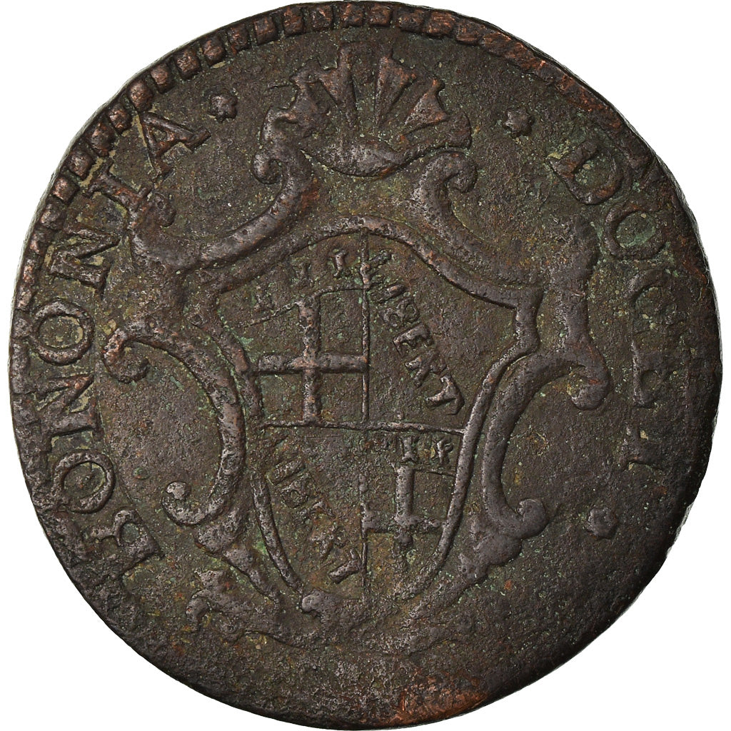 Coin, ITALIAN STATES, PAPAL STATES-BOLOGNA, 1/2 Bolognino, 1755, VF(20-25)