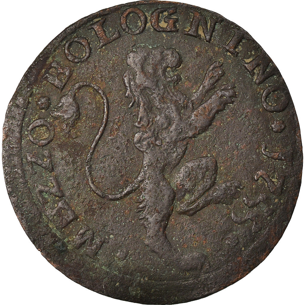 Coin, ITALIAN STATES, PAPAL STATES-BOLOGNA, 1/2 Bolognino, 1755, VF(20-25)
