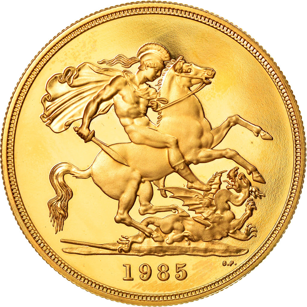 Coin, Great Britain, Elizabeth II, 5 Pounds, 1985, MS(65-70), Gold, KM:945
