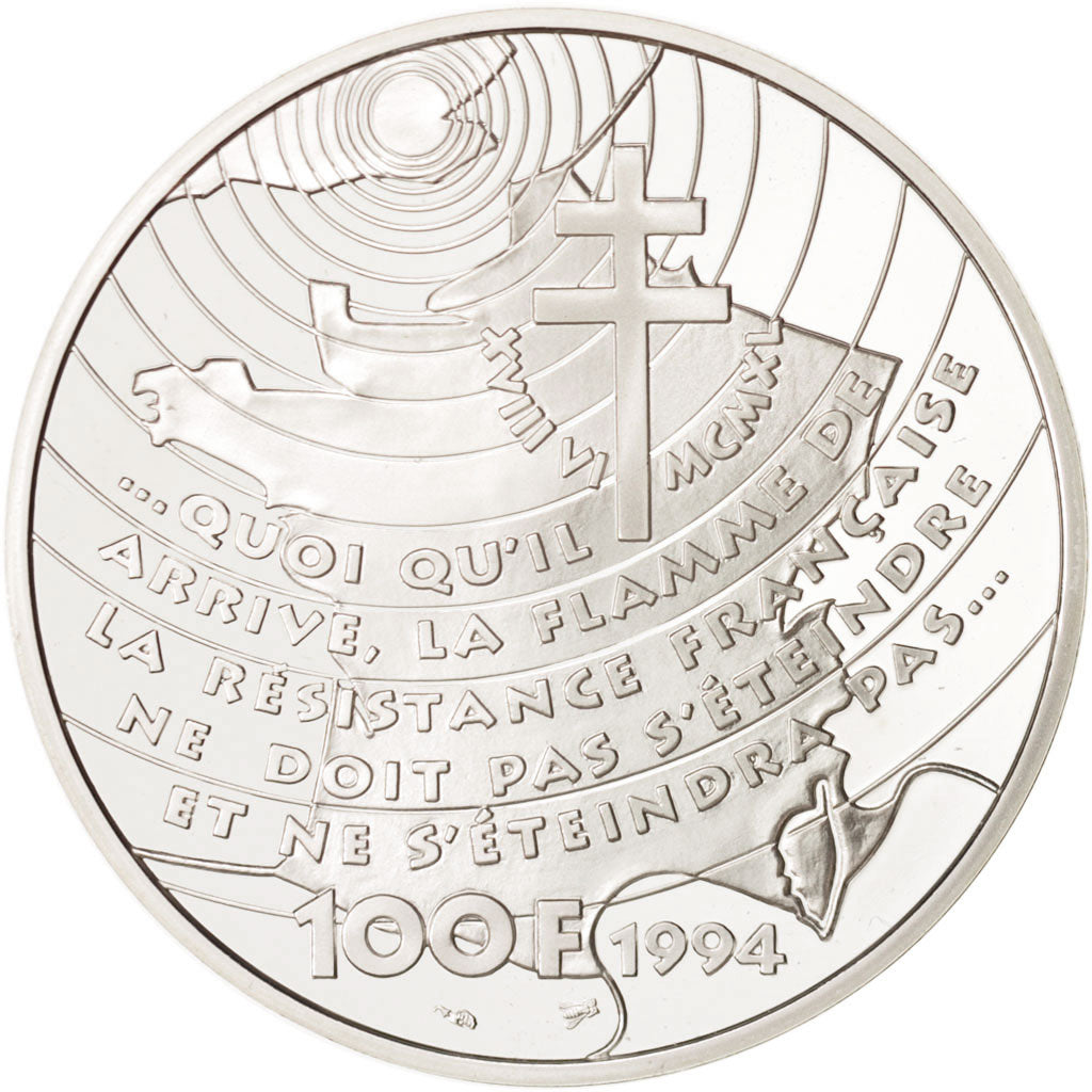 France, Charles de Gaulle, 100 Francs, 1994, Silver, KM:1038