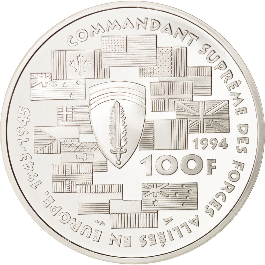 France, Eisenhower, 100 Francs, 1994, Silver, KM:1042