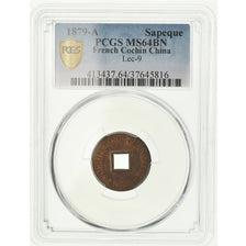Moneta, Cocincina francese, 2 Sapeque, 1879, Paris, PCGS, MS64BN, Bronzo, KM:2