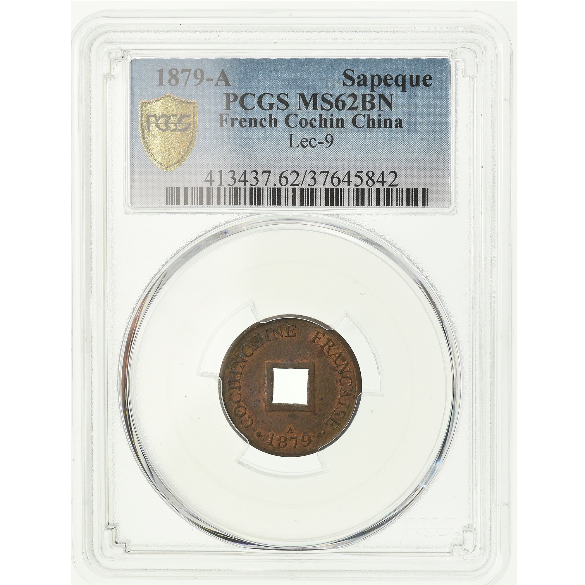 Coin, FRENCH COCHIN CHINA, 2 Sapeque, 1879, Paris, PCGS, MS62BN, Bronze, KM:2