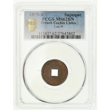 Coin, FRENCH COCHIN CHINA, 2 Sapeque, 1879, Paris, PCGS, MS62BN, Bronze, KM:2