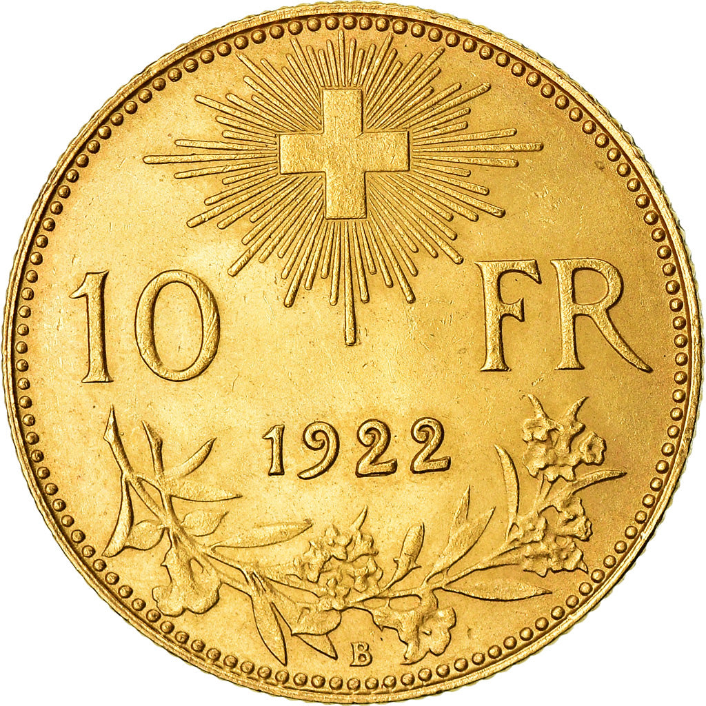 Coin, Switzerland, 10 Francs, 1922, Bern, MS(63), Gold, KM:36
