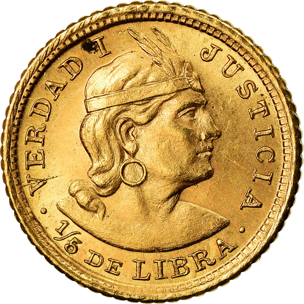 Münze, Peru, 1/5 Libra, Pound, 1961, Lima, UNZ, Gold, KM:210