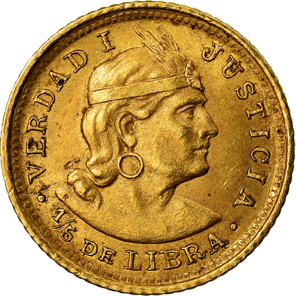 Münze, Peru, 1/5 Libra, Pound, 1923, Lima, VZ, Gold, KM:210