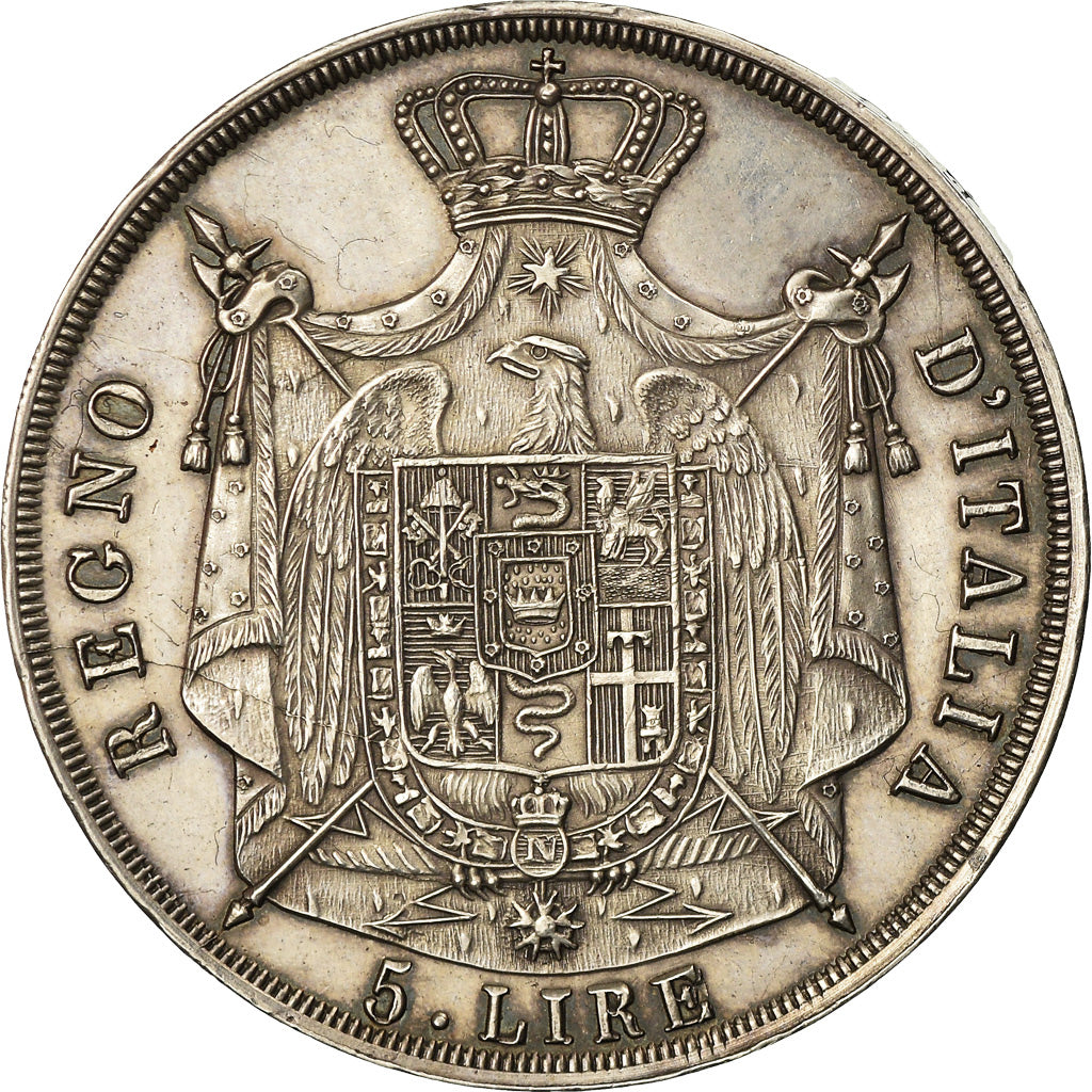 Monnaie, États italiens, KINGDOM OF NAPOLEON, Napoleon I, 5 Lire, 1814, Milan