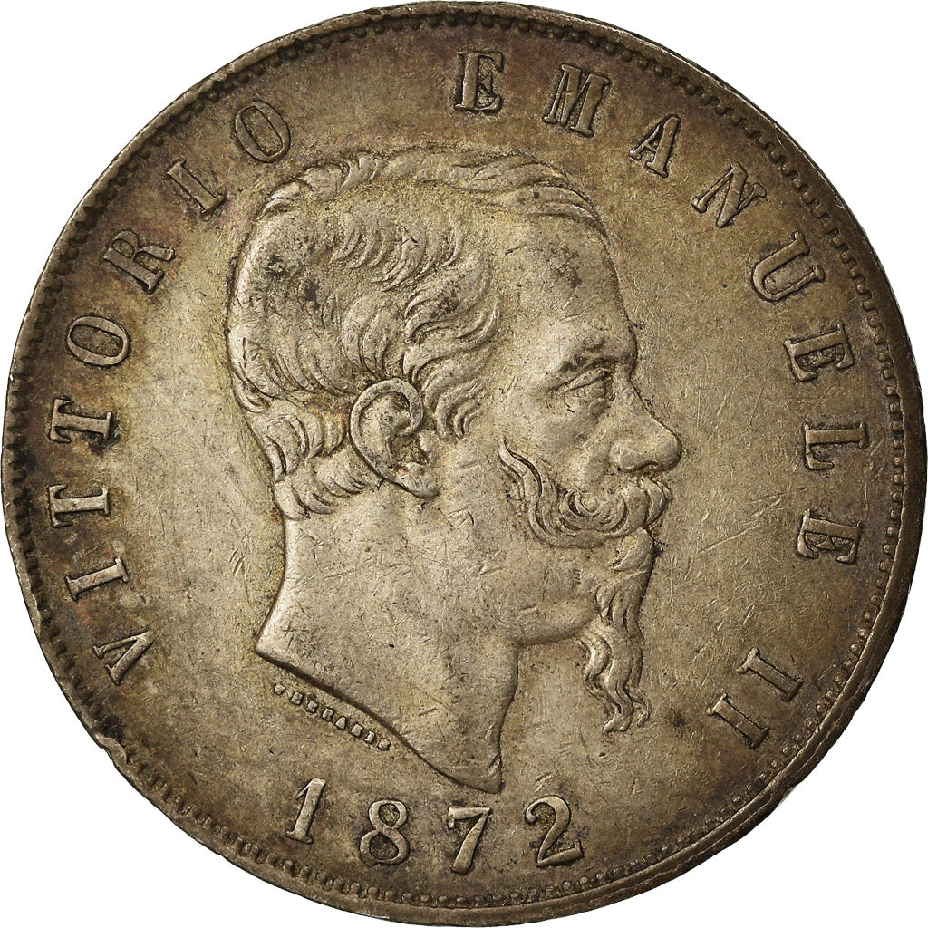 Coin, Italy, 5 Lire, 1872, Milan, EF(40-45), Silver, KM:8.3