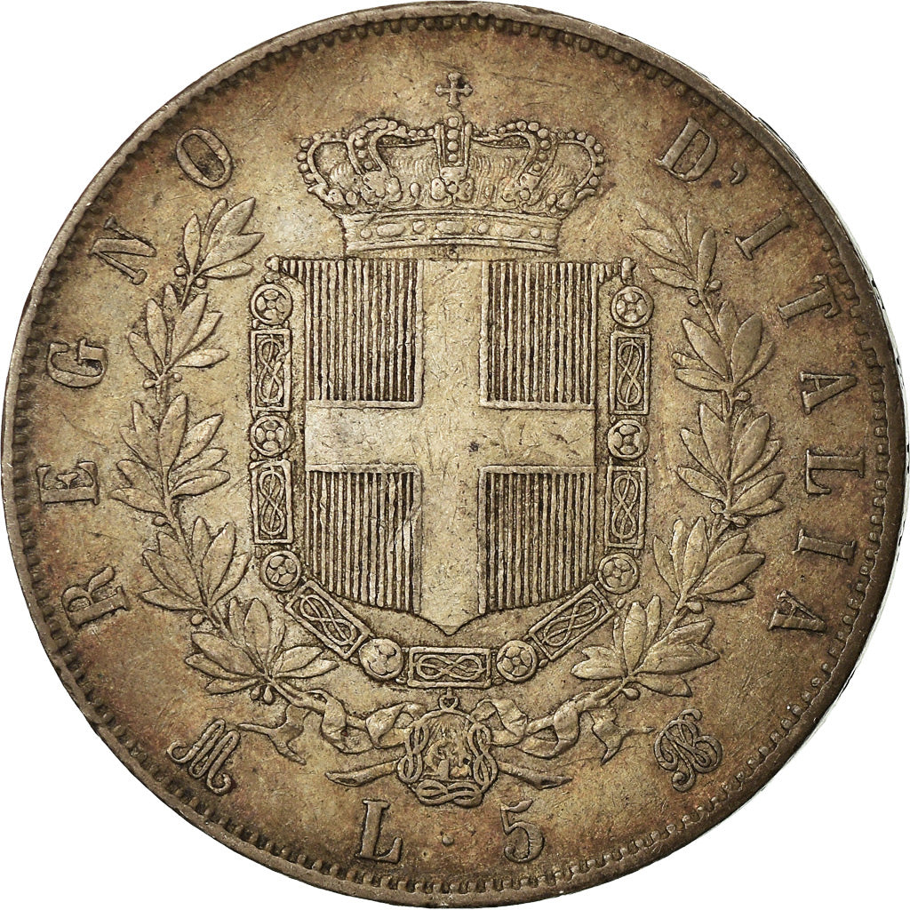 Coin, Italy, 5 Lire, 1872, Milan, EF(40-45), Silver, KM:8.3