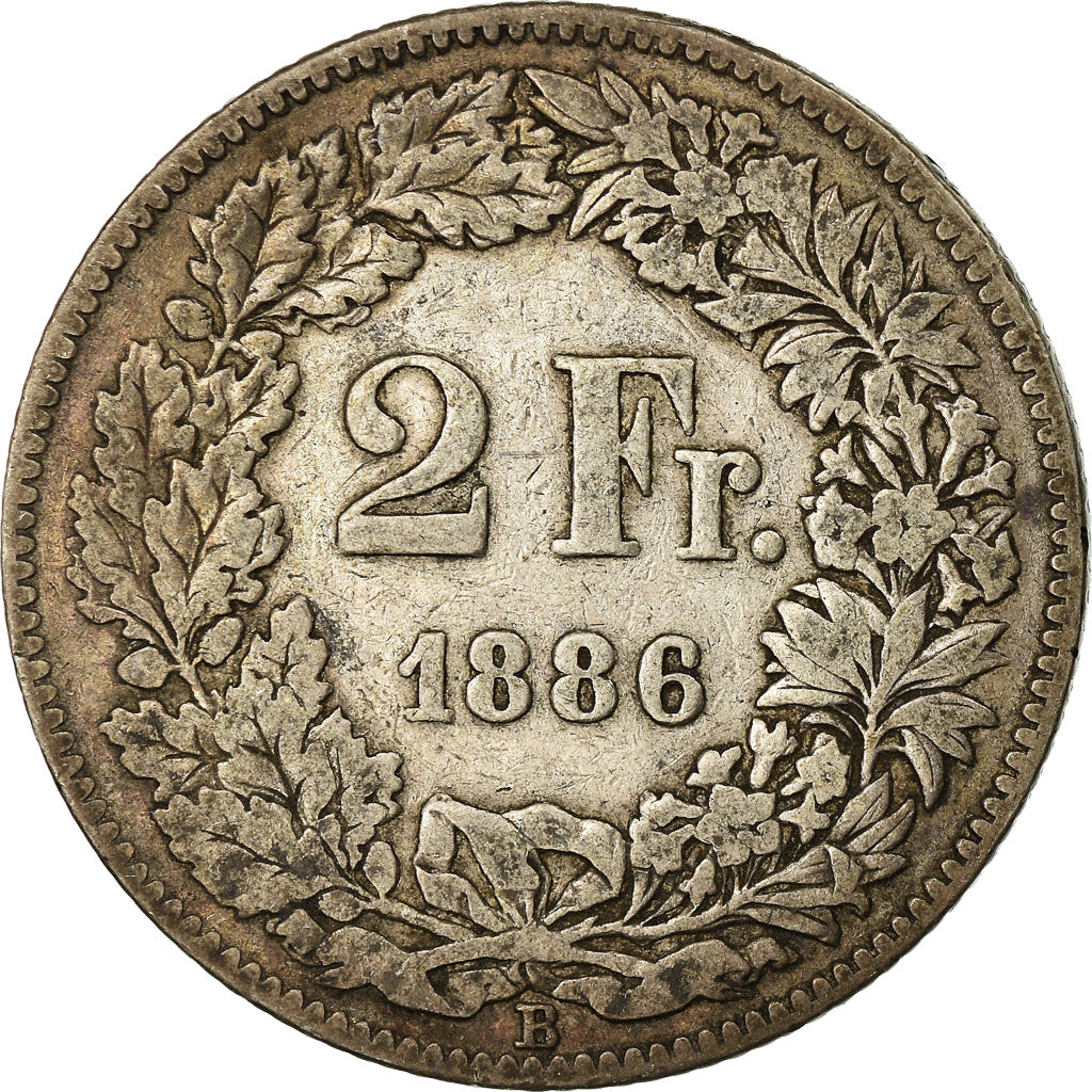 Münze, Schweiz, 2 Francs, 1886, Bern, S, Silber, KM:21
