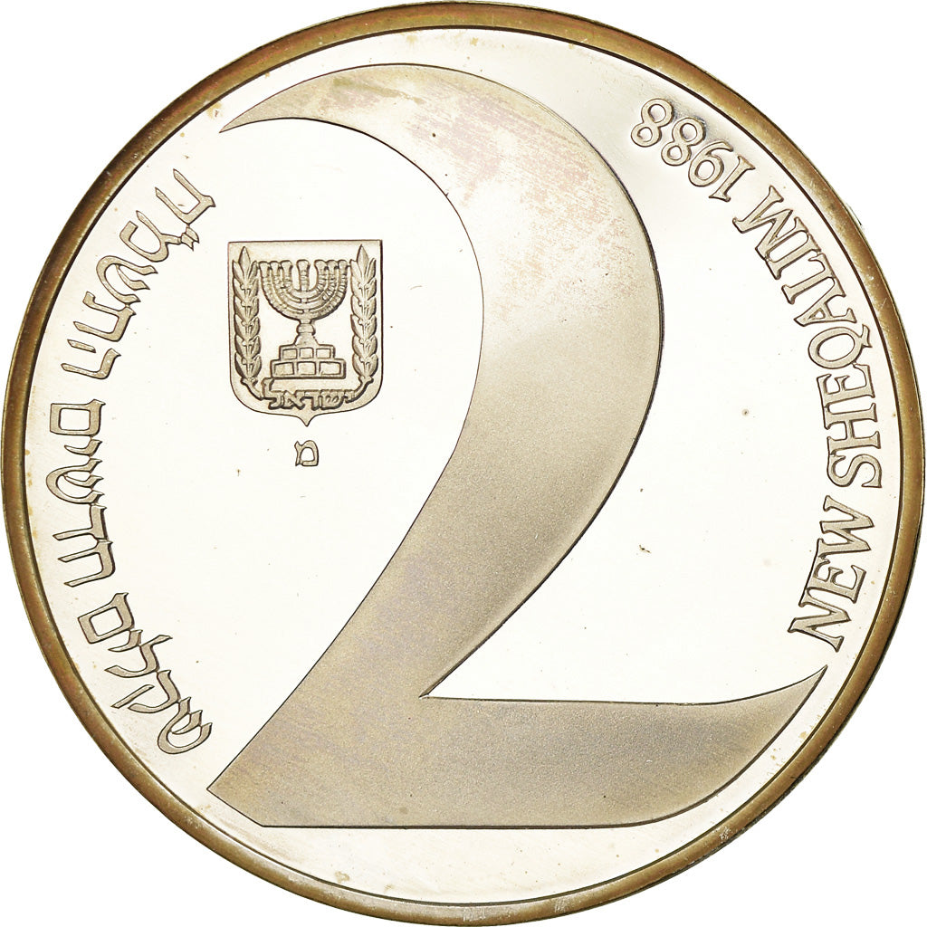 Coin, Israel, 2 New Sheqalim, 1988, Paris, MS(60-62), Silver, KM:186