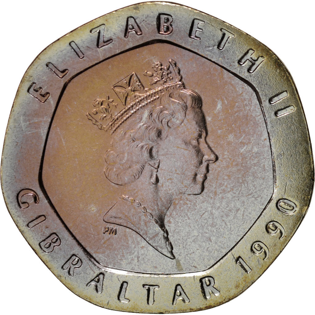 Gibraltar, Elizabeth II, 20 Pence, 1990, Copper-nickel, KM:16