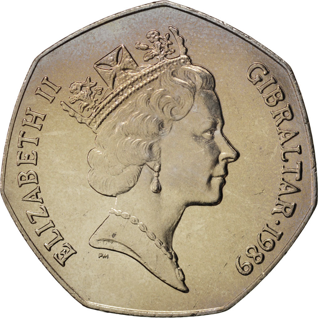 Gibraltar, Elizabeth II, 50 Pence, 1989, Copper-nickel, KM:17