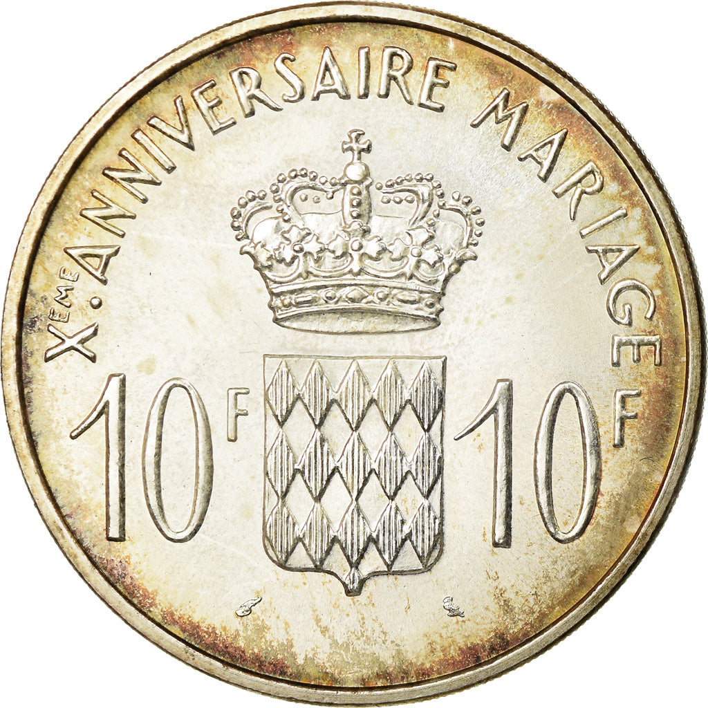 Coin, Monaco, Grace et Rainier III, 10 Francs, 1966, AU(55-58), Silver, KM:M1