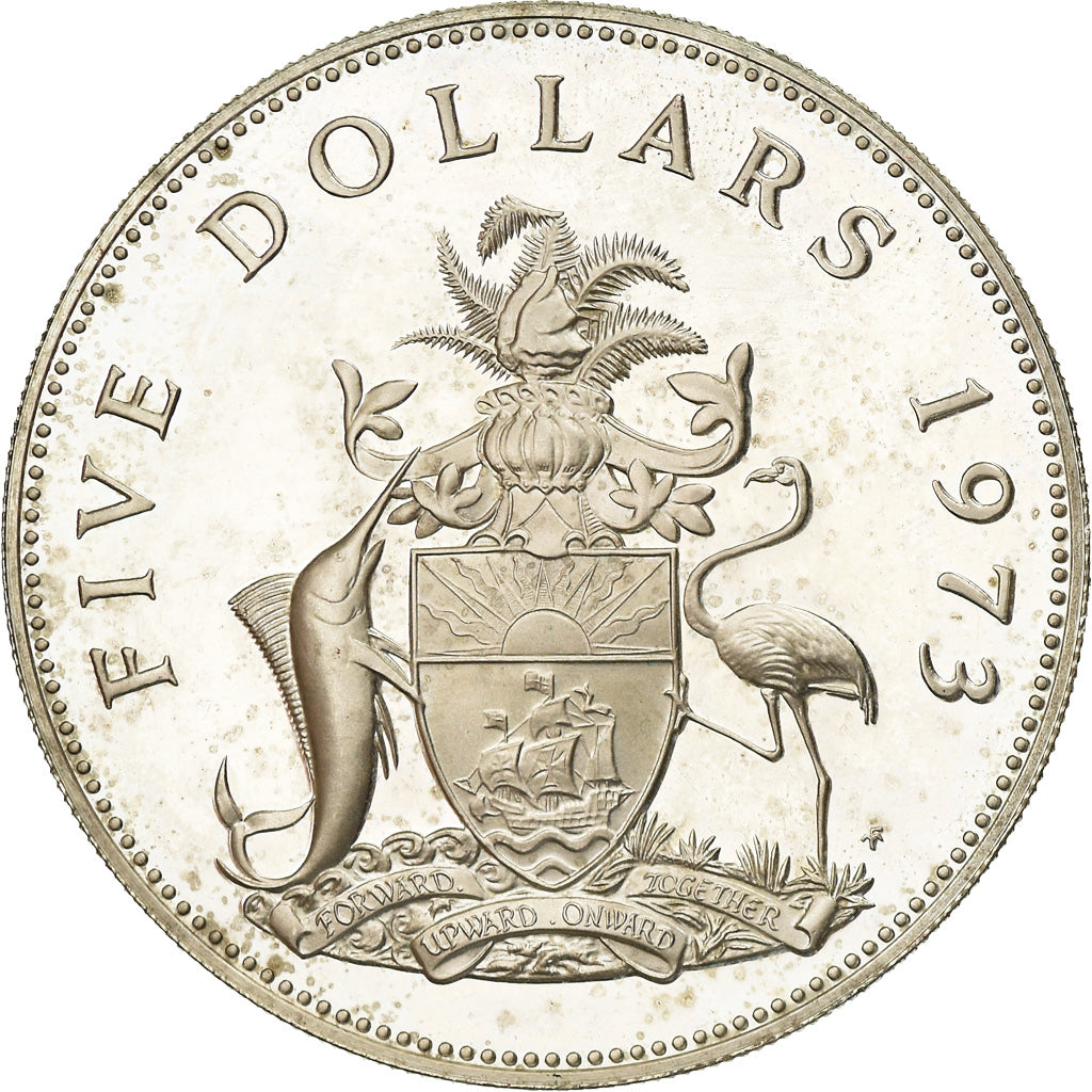 Moneda, Bahamas, Elizabeth II, 5 Dollars, 1973, Franklin Mint, U.S.A., EBC