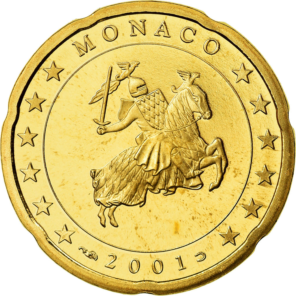 Monaco, 20 Euro Cent, Prince Rainier III, 2001, Proof, MS(65-70), Brass, KM:171