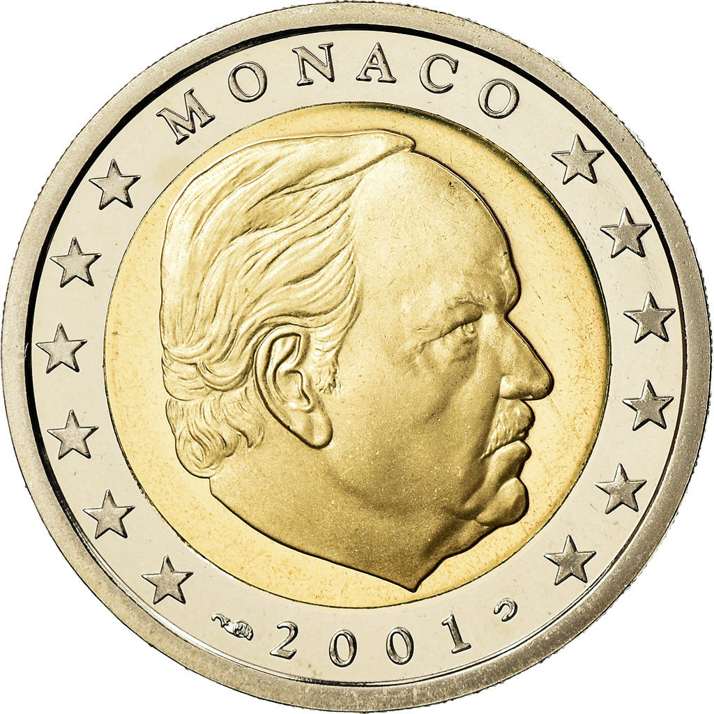 Monaco, 2 Euro, Prince Rainier III, 2001, Proof, MS(65-70), Bi-Metallic, KM:174
