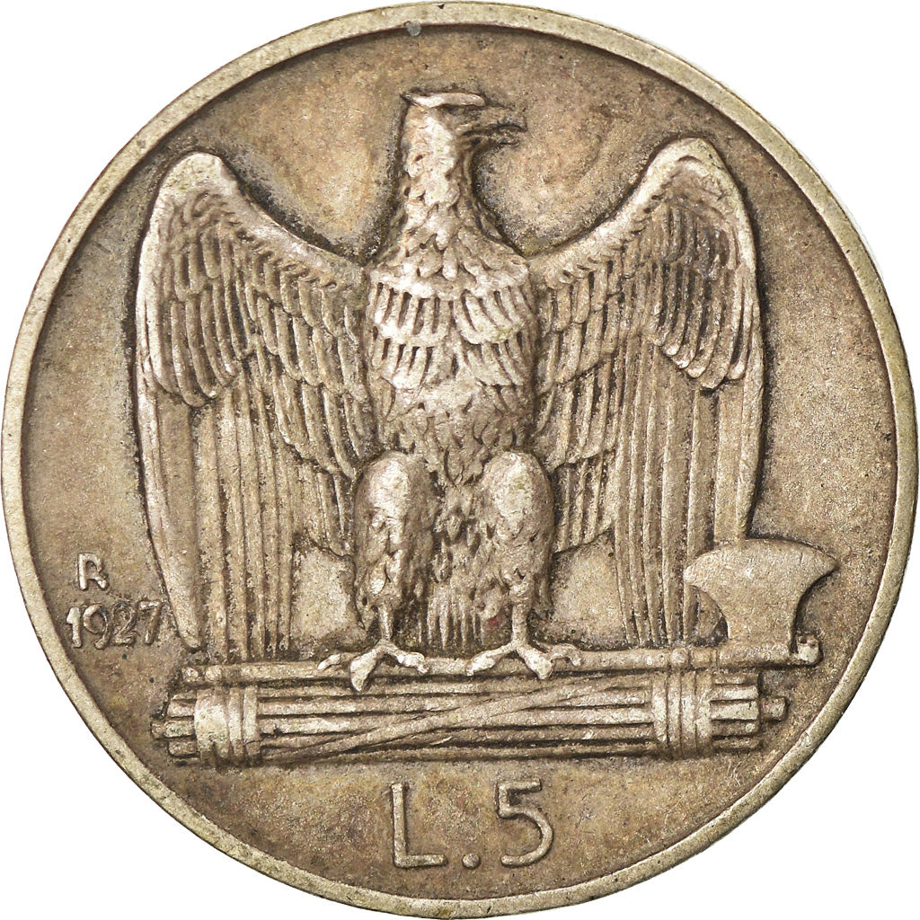 Coin, Italy, Vittorio Emanuele III, 5 Lire, 1927, Rome, EF(40-45), Silver