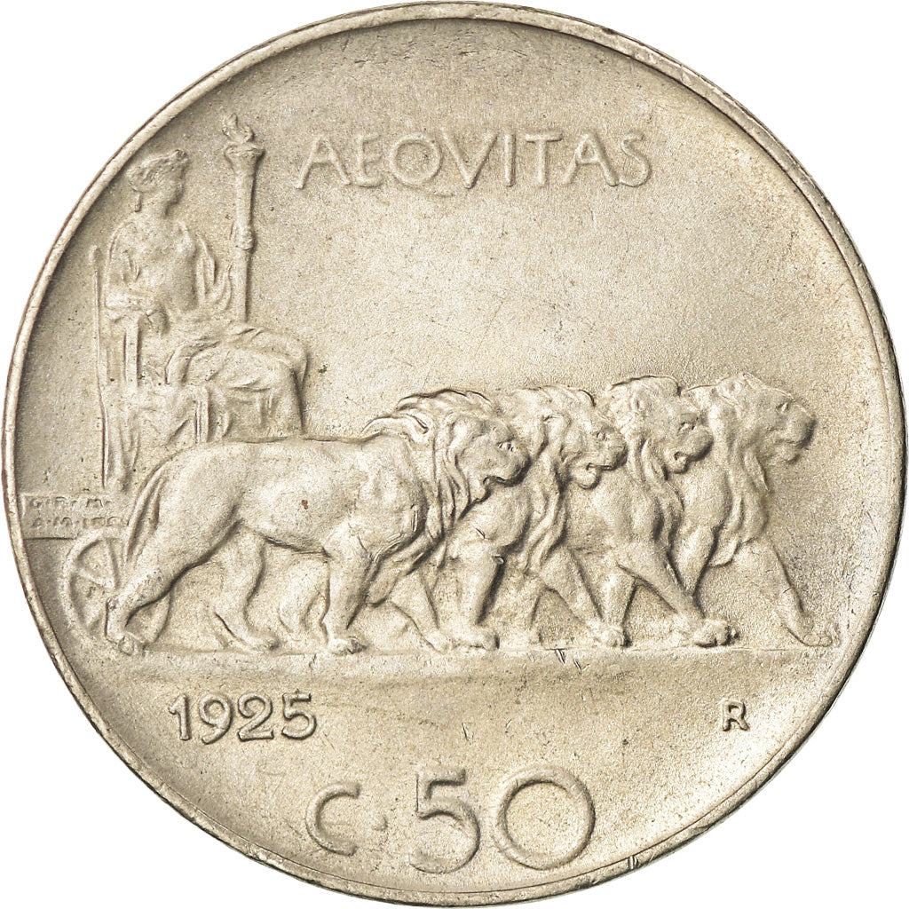 Coin, Italy, Vittorio Emanuele III, 50 Centesimi, 1925, Rome, MS(60-62), Nickel