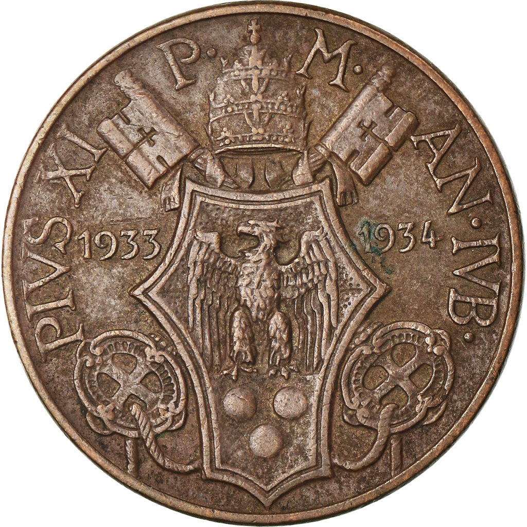 Coin, VATICAN CITY, Pius XI, 10 Centesimi, 1934, Roma, EF(40-45), Bronze, KM:2