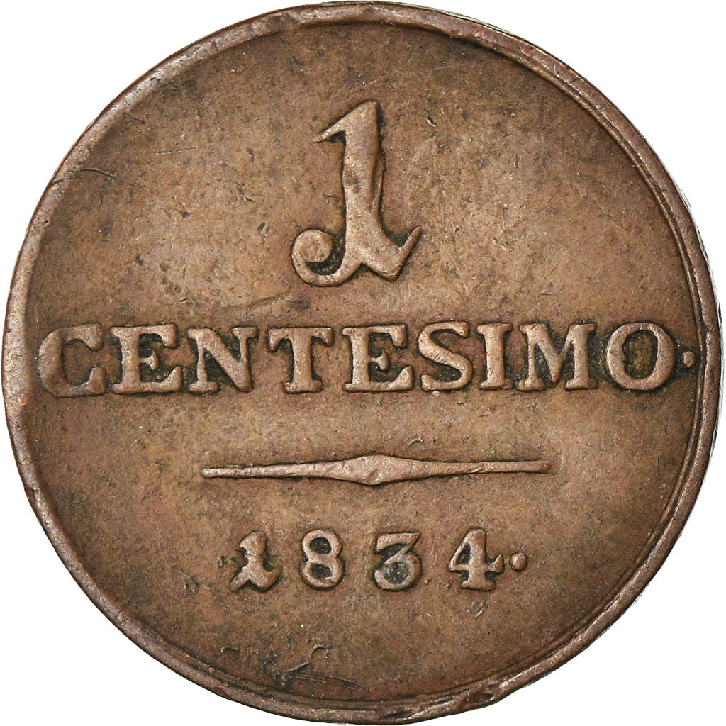 Coin, ITALIAN STATES, LOMBARDY-VENETIA, Centesimo, 1834, Venice, EF(40-45)