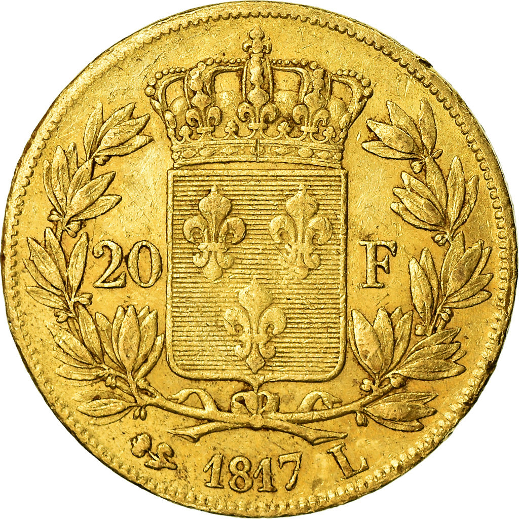 Moeda, França, Louis XVIII, Louis XVIII, 20 Francs, 1817, Bayonne, VF(30-35)