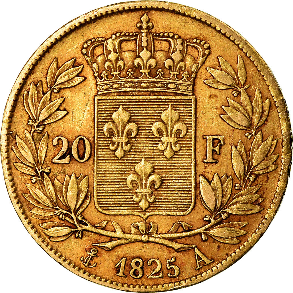Moeda, França, Charles X, 20 Francs, 1825, Paris, AU(50-53), Dourado, KM:726.1