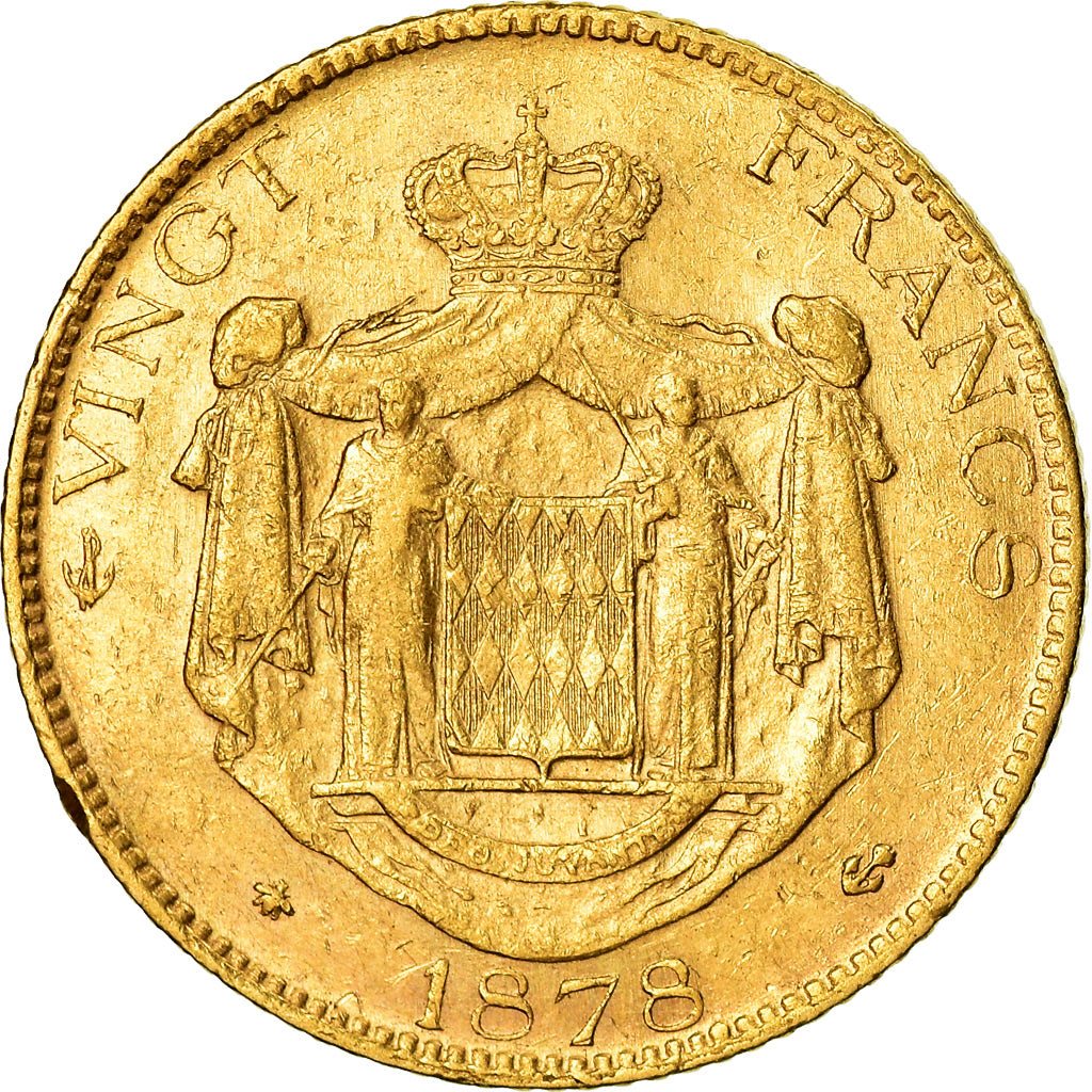 Coin, Monaco, Charles III, 20 Francs, Vingt, 1878, Paris, AU(50-53), Gold, KM:98
