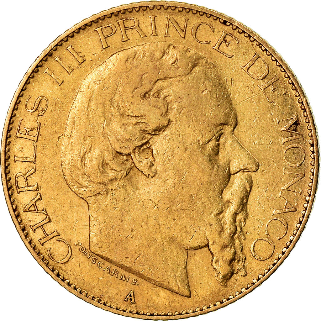 Coin, Monaco, Charles III, 20 Francs, Vingt, 1879, Paris, EF(40-45), Gold, KM:98