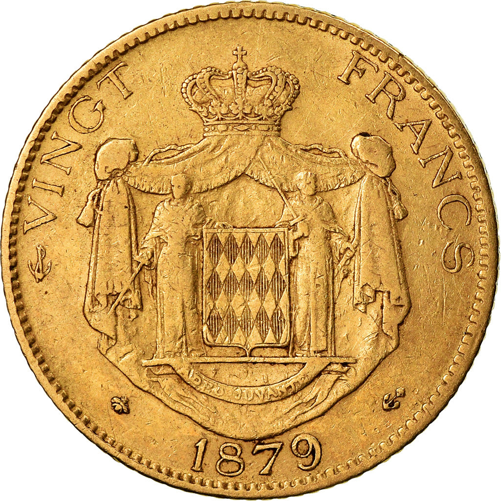 Coin, Monaco, Charles III, 20 Francs, Vingt, 1879, Paris, EF(40-45), Gold, KM:98