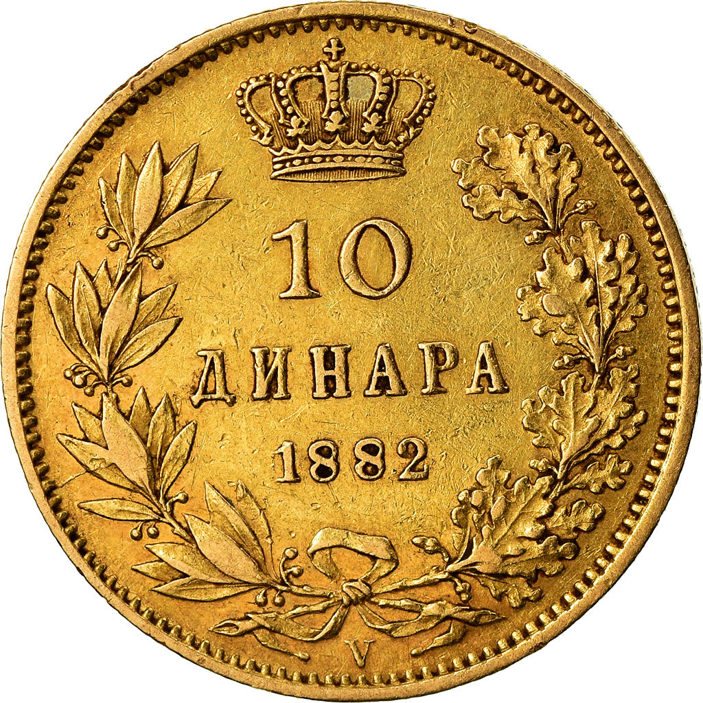 Coin, Serbia, Milan I, 10 Dinara, 1882, EF(40-45), Gold, KM:16
