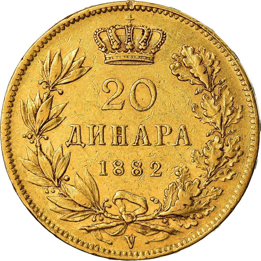 Coin, Serbia, Milan I, 20 Dinara, 1882, EF(40-45), Gold, KM:17.1