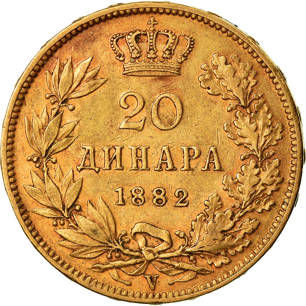 Coin, Serbia, Milan I, 20 Dinara, 1882, EF(40-45), Gold, KM:17.1