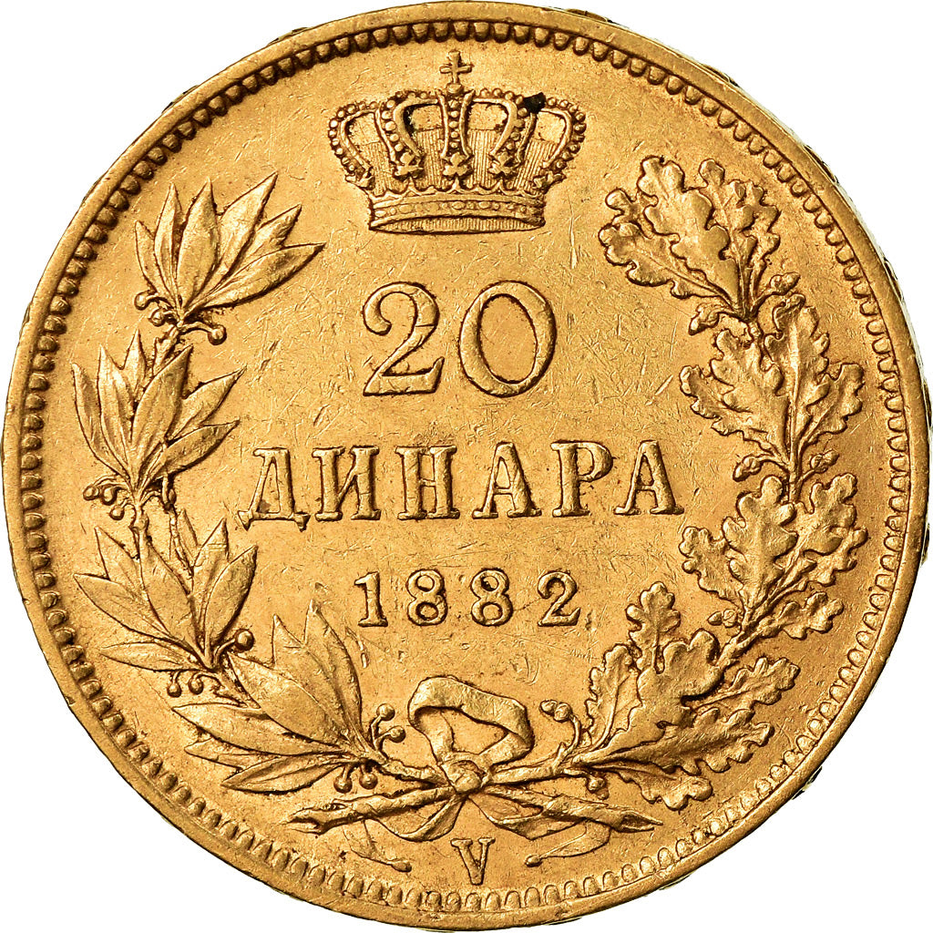 Coin, Serbia, Milan I, 20 Dinara, 1882, EF(40-45), Gold, KM:17.1