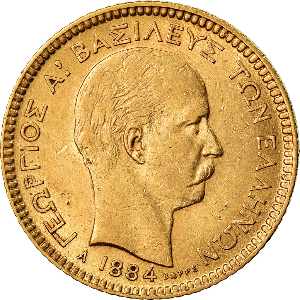 Coin, Greece, George I, 20 Drachmai, 1884, Paris, AU(50-53), Gold, KM:56