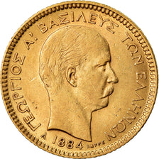 Coin, Greece, George I, 20 Drachmai, 1884, Paris, AU(50-53), Gold, KM:56